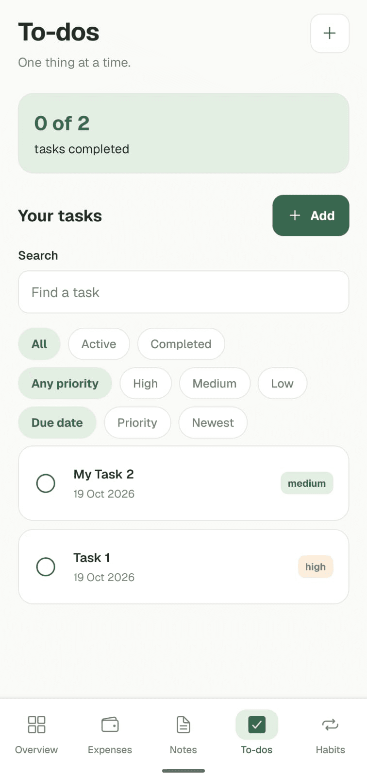 Orbit To-dos app screen